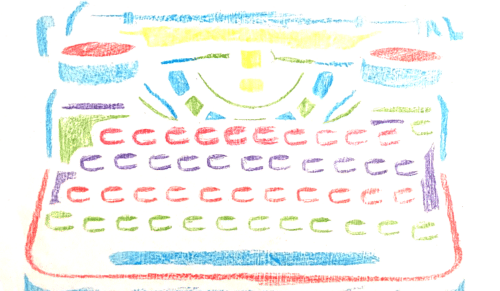 A colourful crayon drawing of a typewriter.